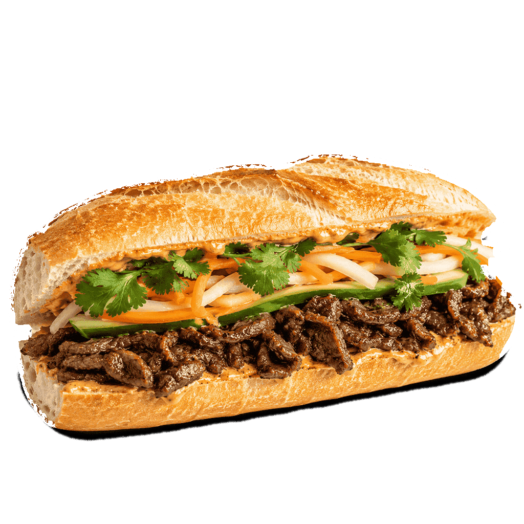 Bánh mì bœuf lok lak coupé en deux