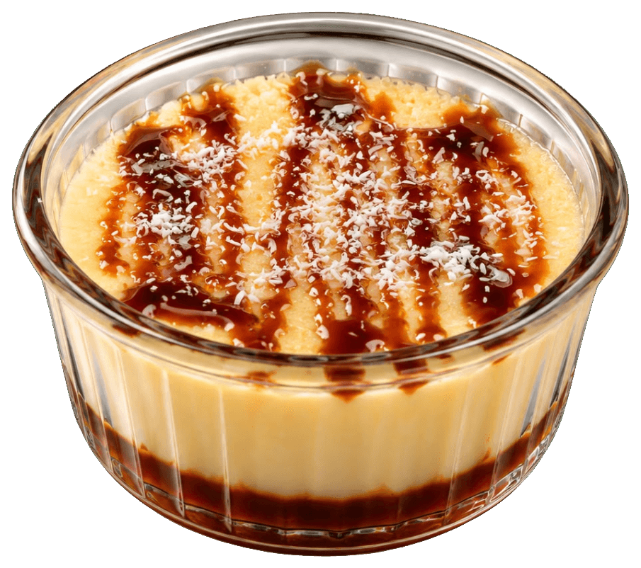 Flan coco au caramel et noix de coco râpée