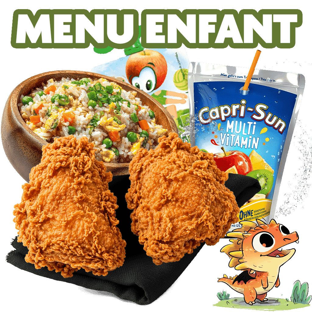 Menu enfant avec riz et poulet frit