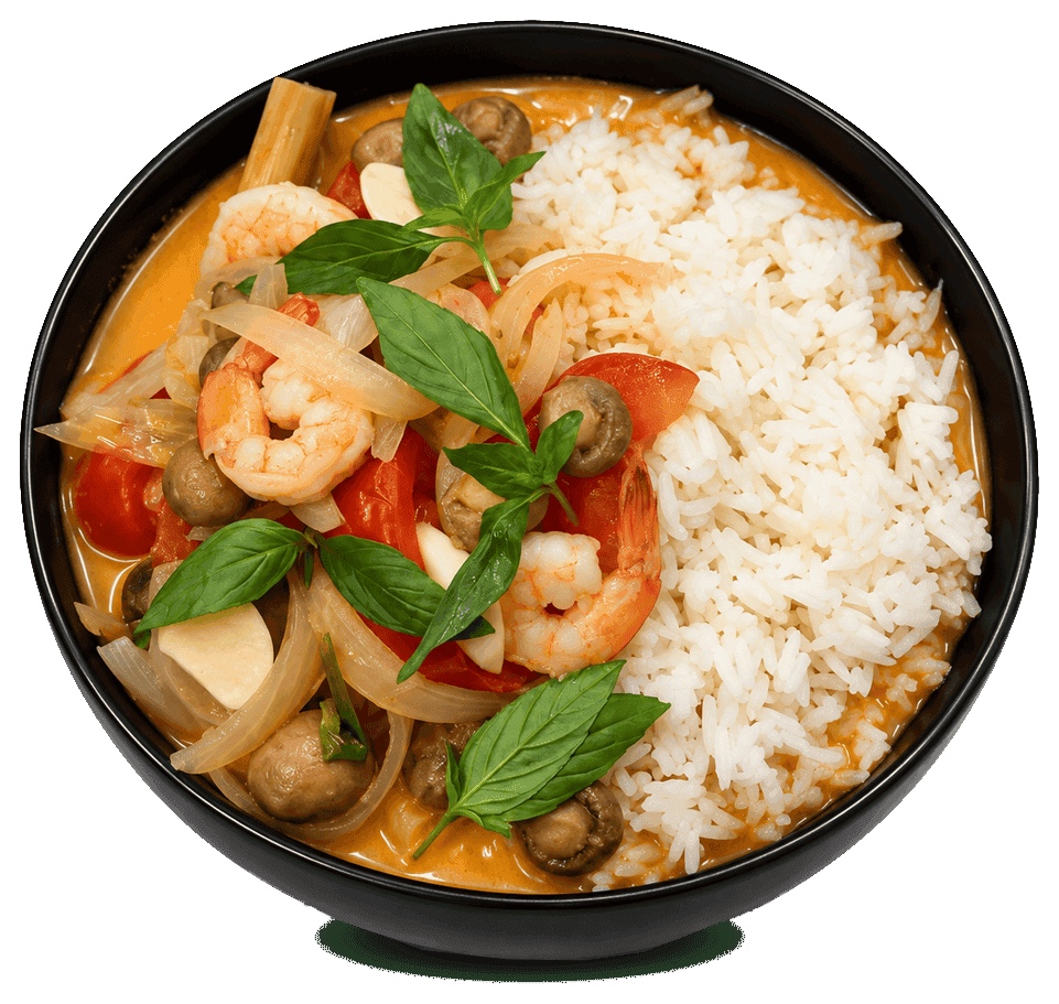 Bol de Tom Yum aux crevettes et riz jasmin